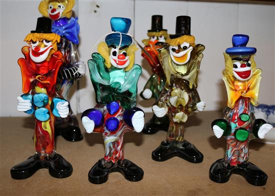 6 Murano glass clowns